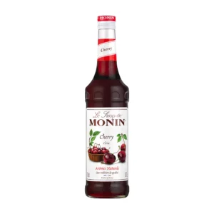 Monin Cherry Syrup bottle clearly displayed on an isolated white background.